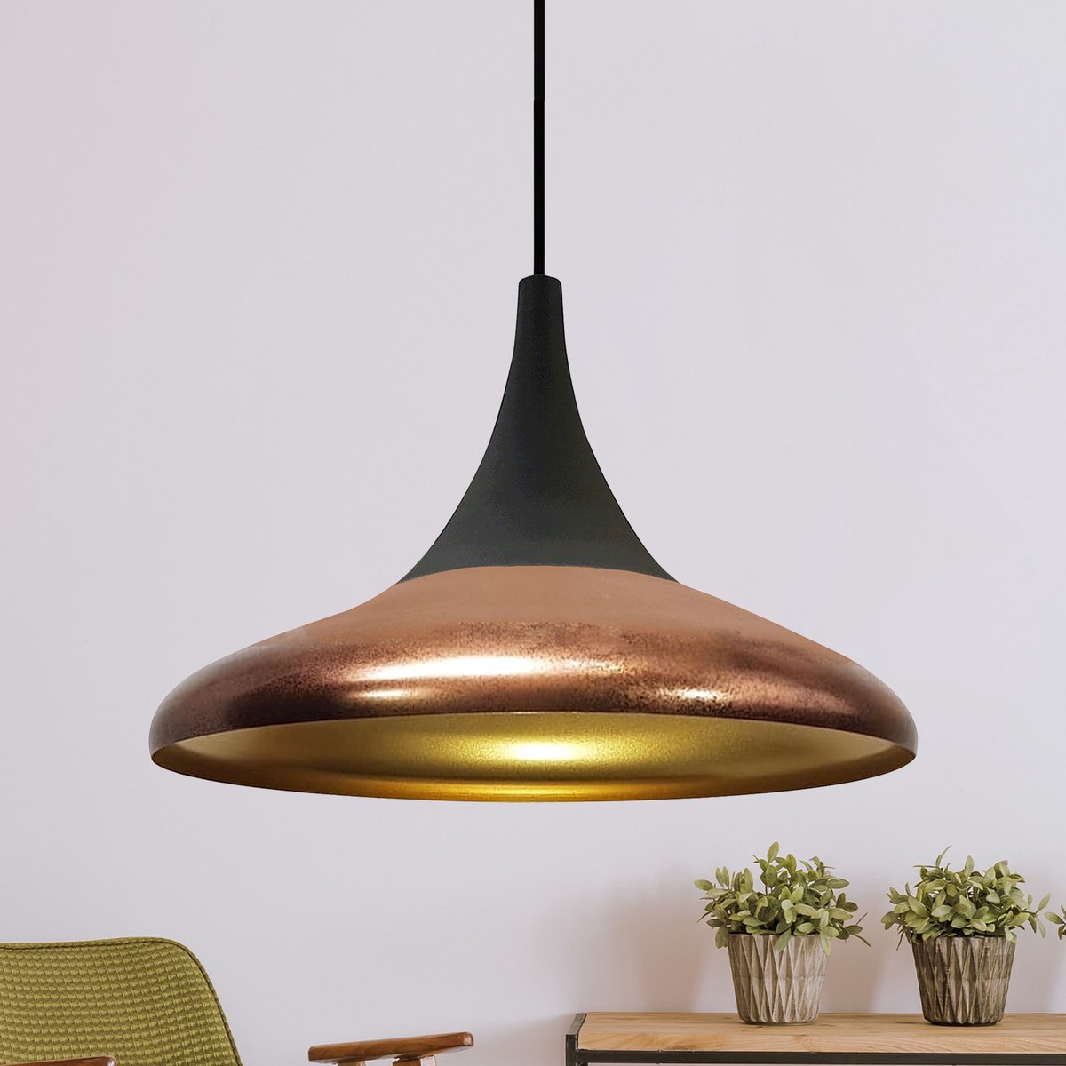 Bamyum Paladin hanglamp, industriële Modern stijl, Ø35 cm, koperkleur metalen lamp