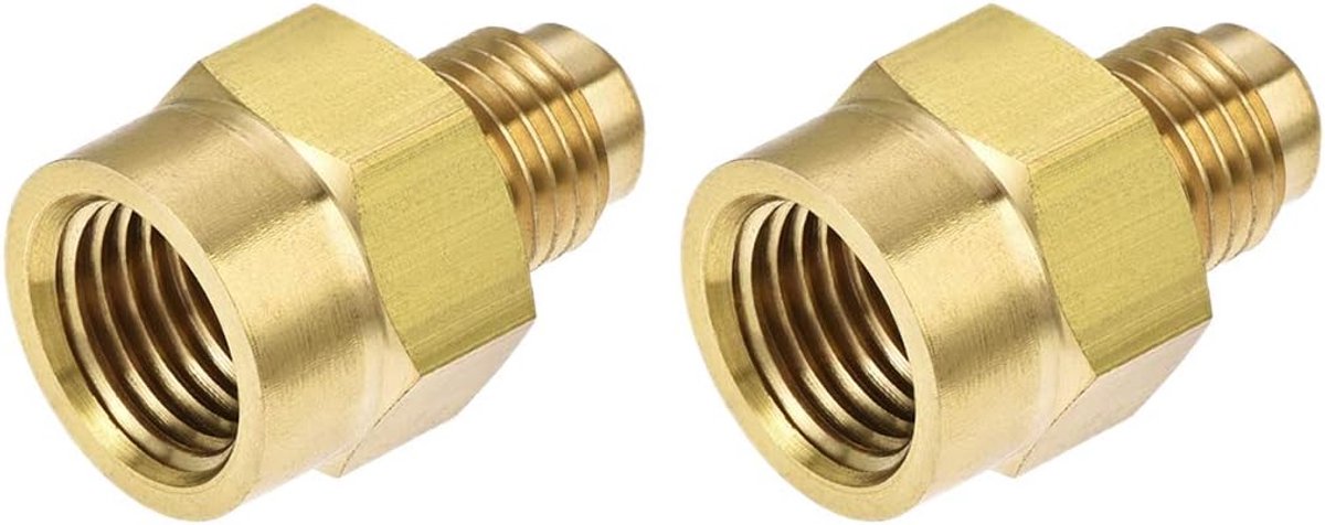 sourcing map SAE 2 stuks messing buisschroefverbinding, 45 graden 1/4 inch flare buitendraad op 1/4 inch NPT binnendraad, slangadapter, slangaansluiting, voor airconditioning, koeling