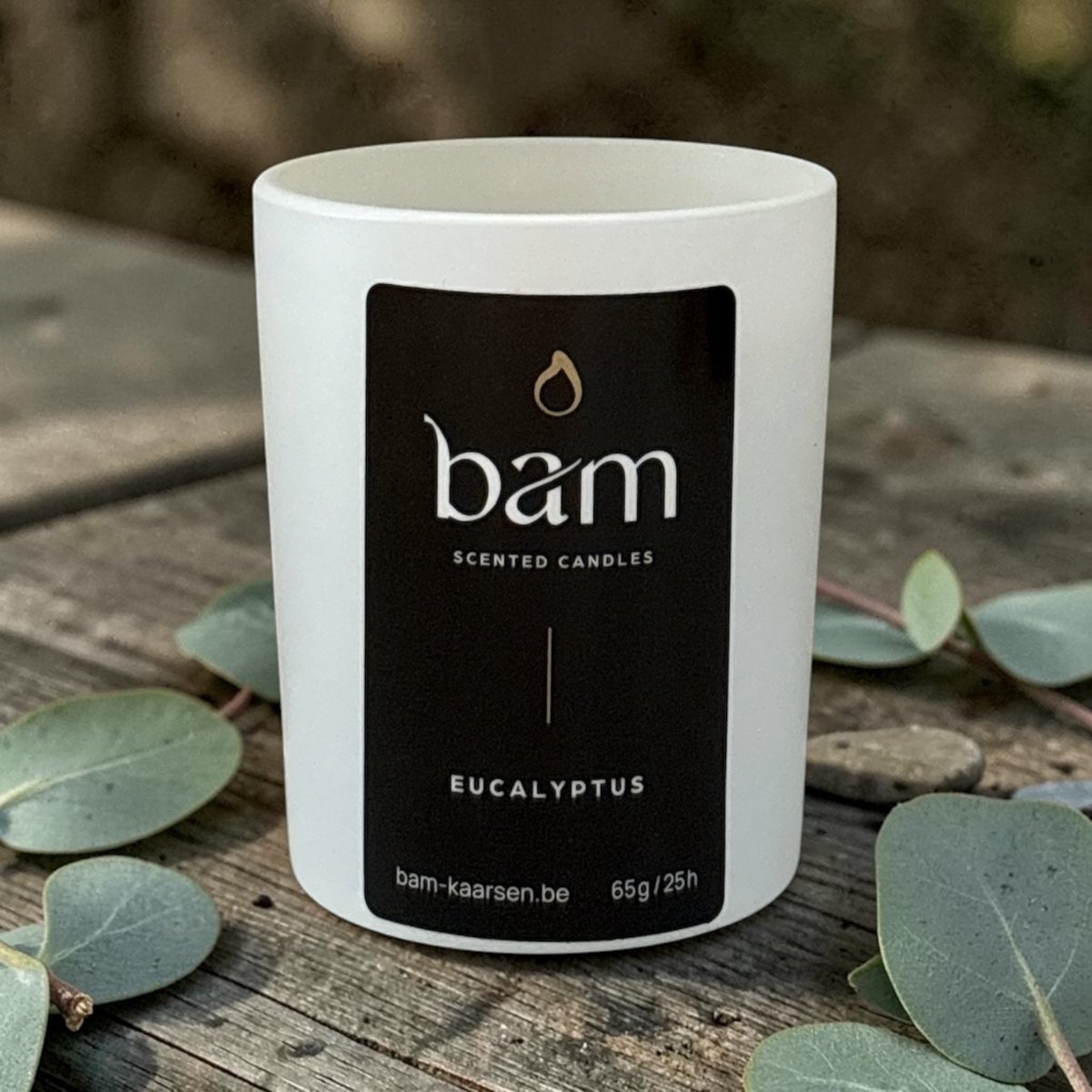 Bam Mini Eucalyptus Geurkaars – Eucalyptus Kaars met Houten Wiek – Vegan Geurkaars van Zonnebloemwas – 25 Branduren – Handgemaakt in België wit