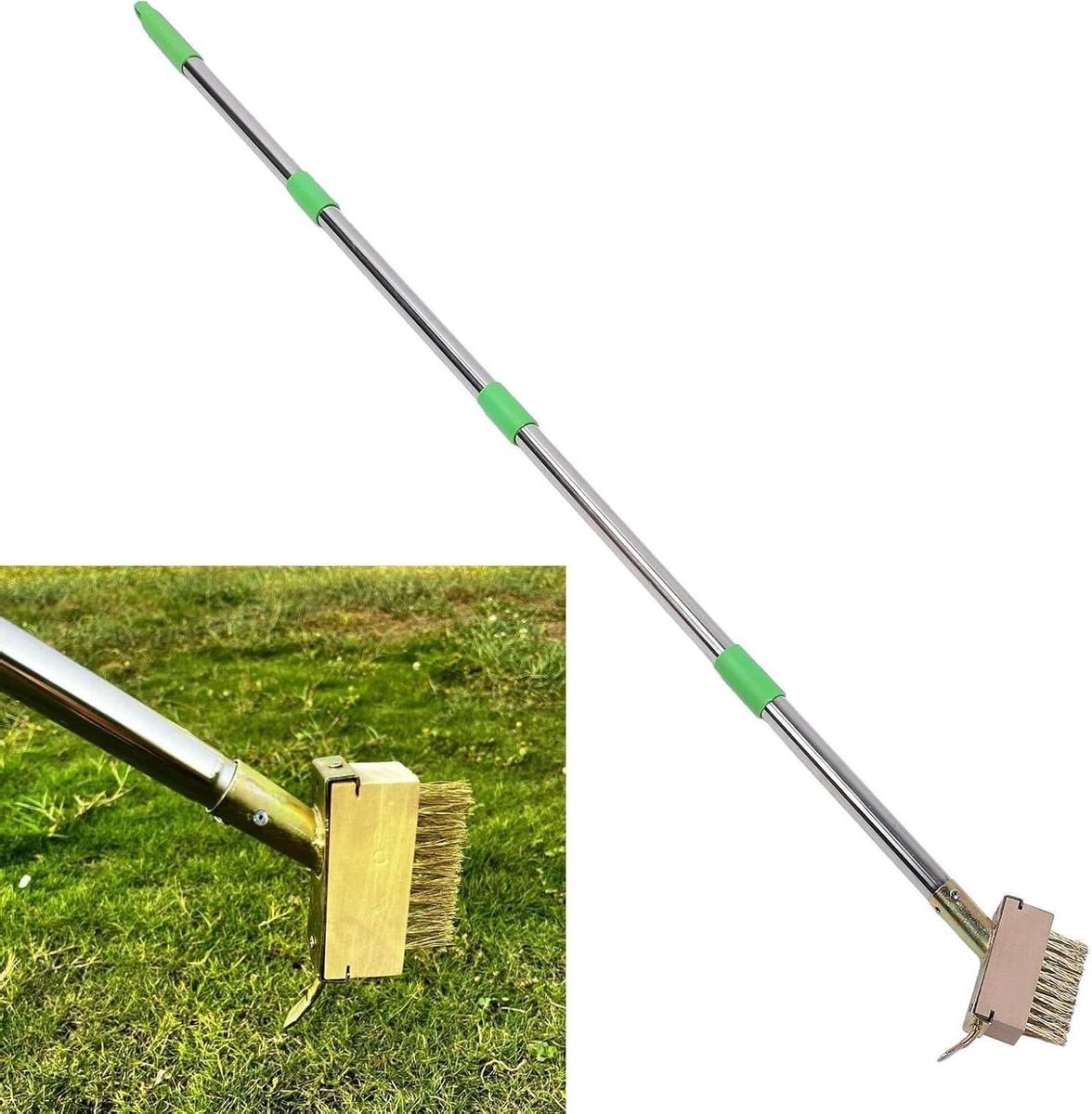 Onkruidsteker met Lange Steel - Wiedenborstel Verwijderaar - Terras Onderhouden - Combinatie Borstel Schraper - 148 cm - Zilver