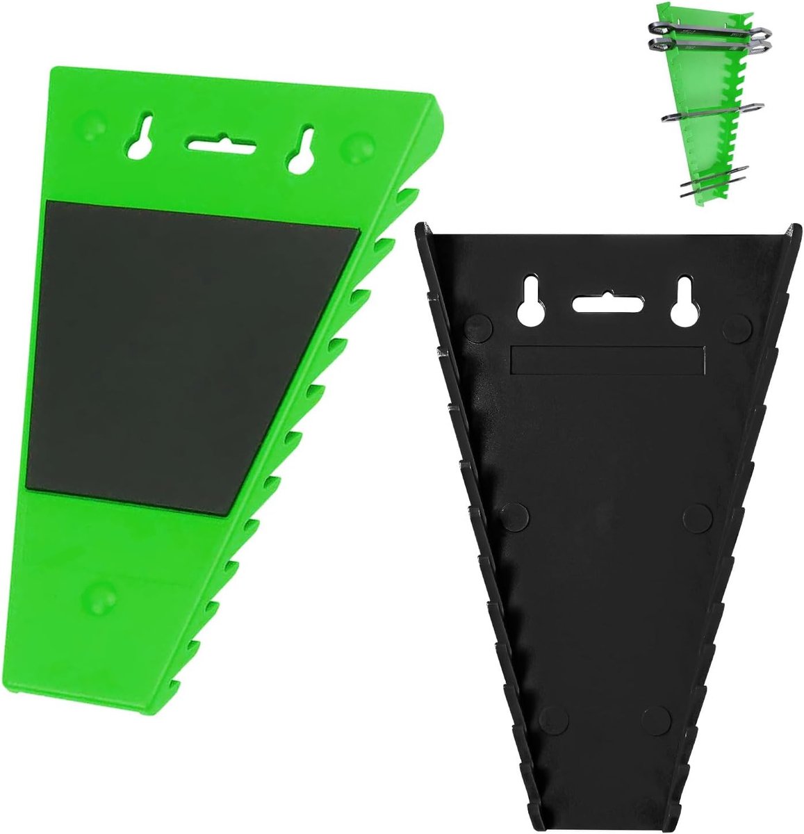 2 stuks gereedschapshouders, bekhouders magnetische moersleutel-organisator schroefsleutelhouders, houder voor werkplaats accessoires bek-/ringsleutels voor gereedschapskist (Zwart+Groen)