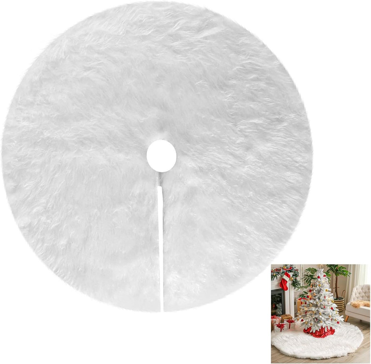 rond, boomdeken, onderlegger, deken, Kerstmis, dennenboom, kerstboomdeken, Ø 90 cm, wit - kerstboomdeken voor dennenboom, kerstboom