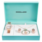 Excellanc dameshorloge geschenkset rosé/goudkleurig cadeauset horloge, ketting, oorbellen kerstcadeau