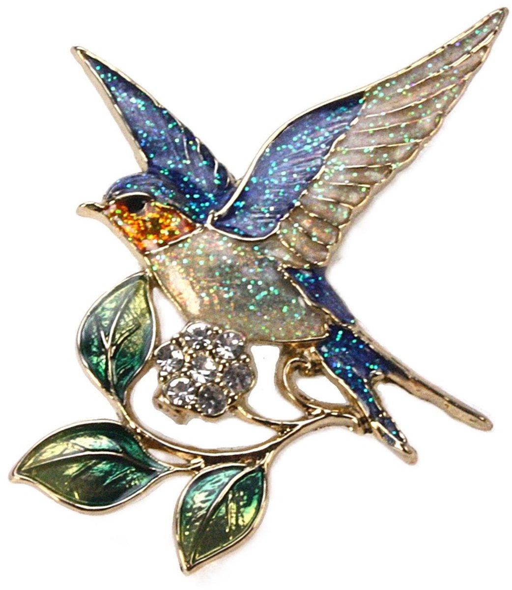 Broche Zwaluw op tak blauw 4x1x4,5cm