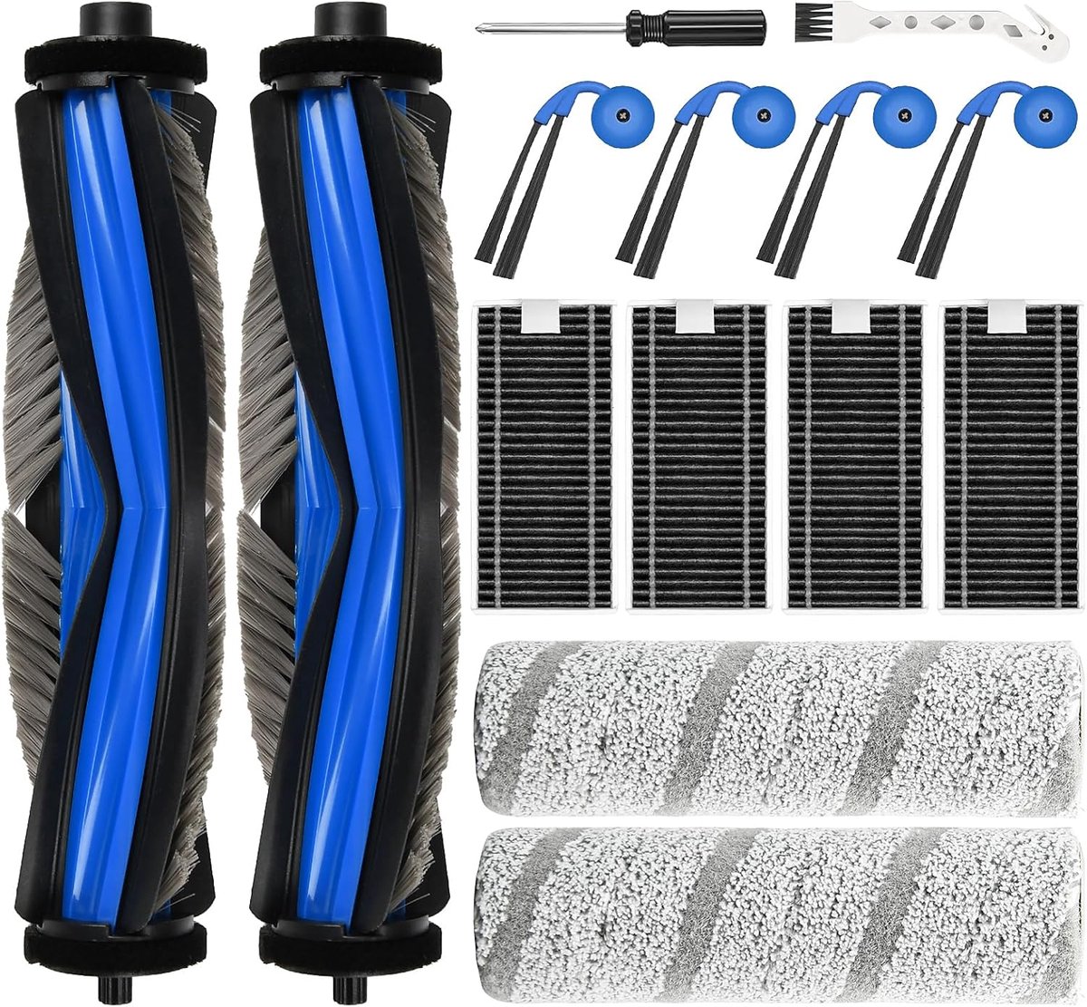 14-delige accessoireset voor Ecovacs Deebot X11 OmniCyclone / X11 Pro Omni / X9 Pro Omni / T80S Omni robotstofzuiger, reserveonderdelen, 2 hoofdborstels, 2 wieltjes, 4 filters, 4 zijborstels, 2