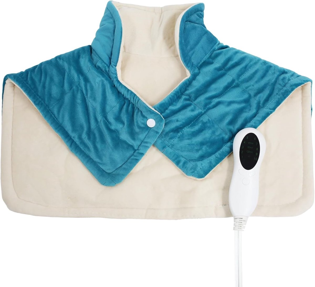 Verwarmingskussen voor nek en schouders, 1 kg vulling, 9 temperatuurinstellingen, automatische uitschakeling, ontspannend cadeau voor vrouwen en ouders in zeeblauw
