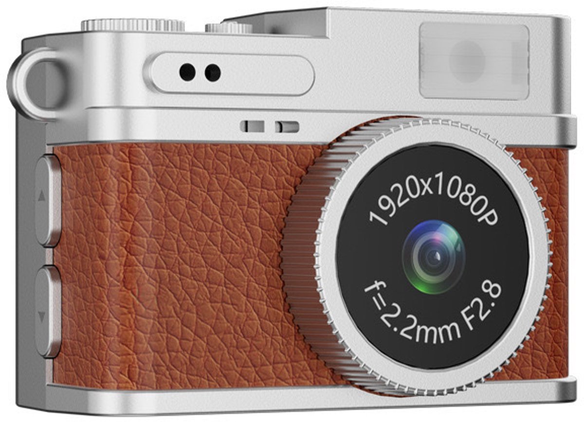 Mini Digitale Camera - 12MP 1080P FHD - Retro Pocket Fototoestel - Lichtbruin - Met 32GB SD-kaart en Lanyard - Geschikt voor Kinderen, Foto en Video Opnames
