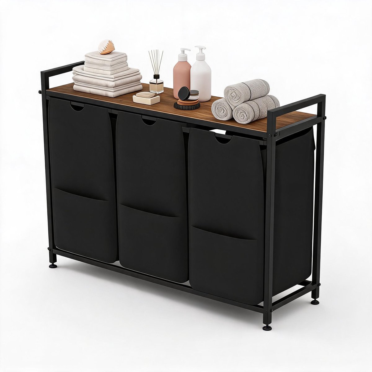 Danky Moderne Wasmand - 92,5x33x72cm - 3 lades - Zwart metaal design voor badkamer en slaapkamer