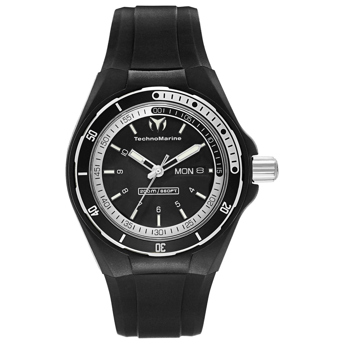 TechnoMarine Cruise TM-110012 Unisex Horloge - 40 mm - Japans Quartz Uurwerk - Zwarte Wijzerplaat - Zwart/Witte Siliconen Band - 20 ATM Waterdicht