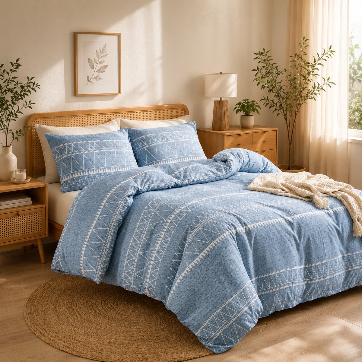 Dekbedovertrek 240x220cm Bohemien Patroon Microvezel 3-delig Blauw