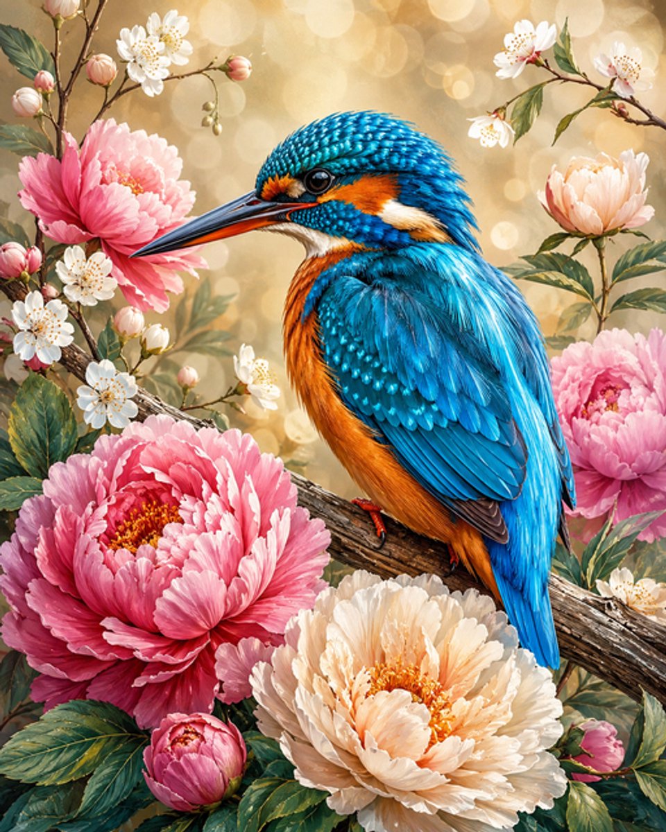 Lienz® Diamond Painting volwassenen 40x50cm – Rond – Vogel in Bloemen