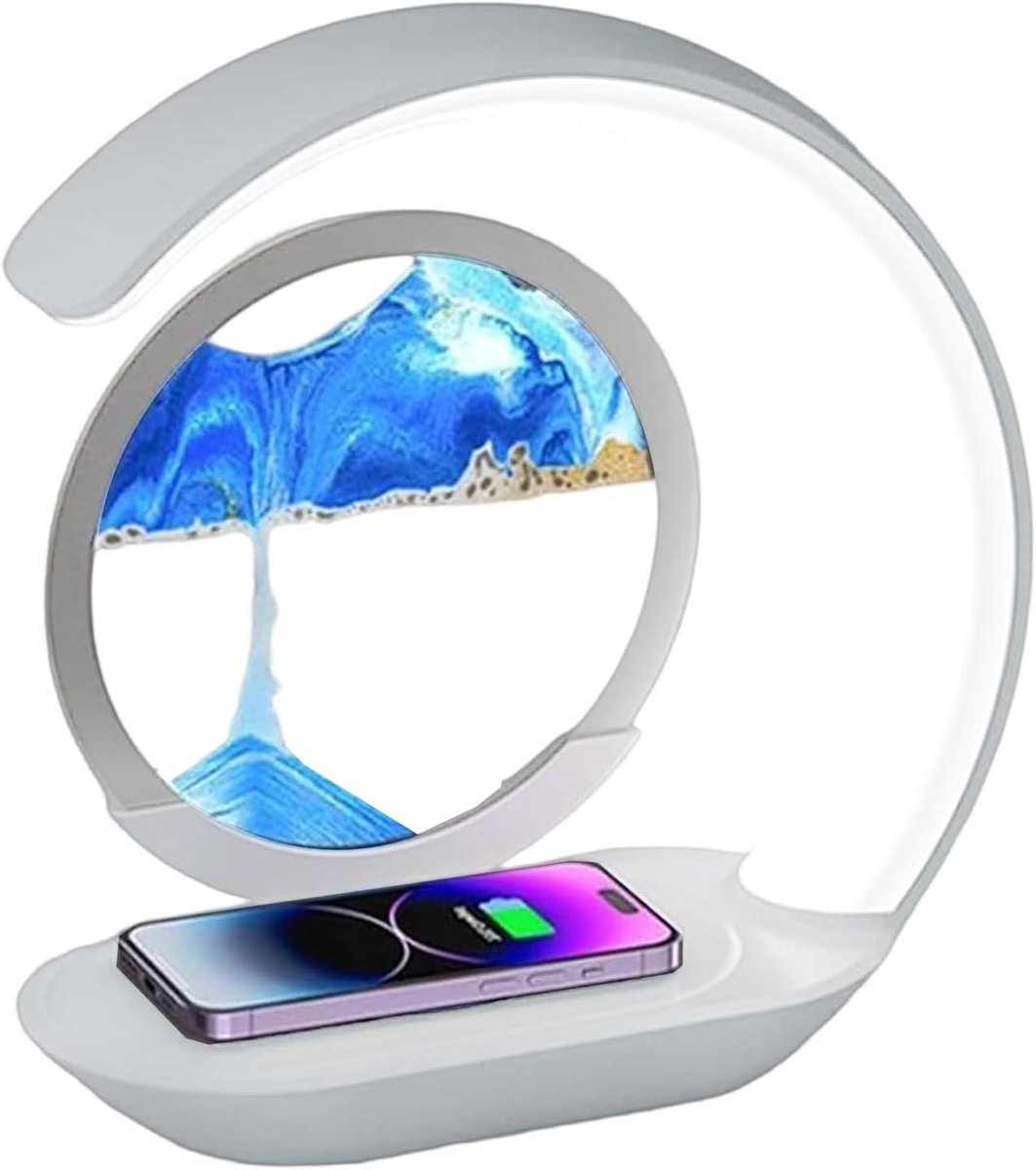 Oplaadstation met Zandkunst - Draadloze Lader Lamp - Ontspannen Sfeer Creëren - Magnetische Telefoonhouder - 23x10x23cm - Blauw