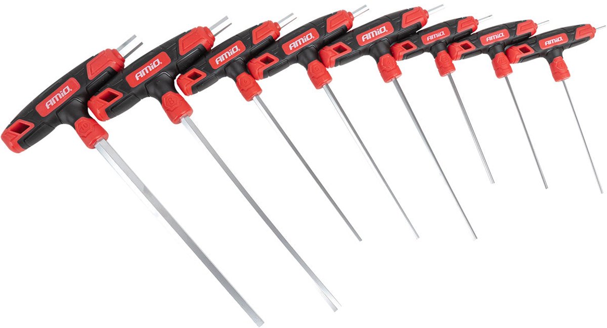 AMiO T-Greep Inbussleutel Set 8-delig CR-V Haakse Inbussleutels 2-10mm Imbus Hey Key