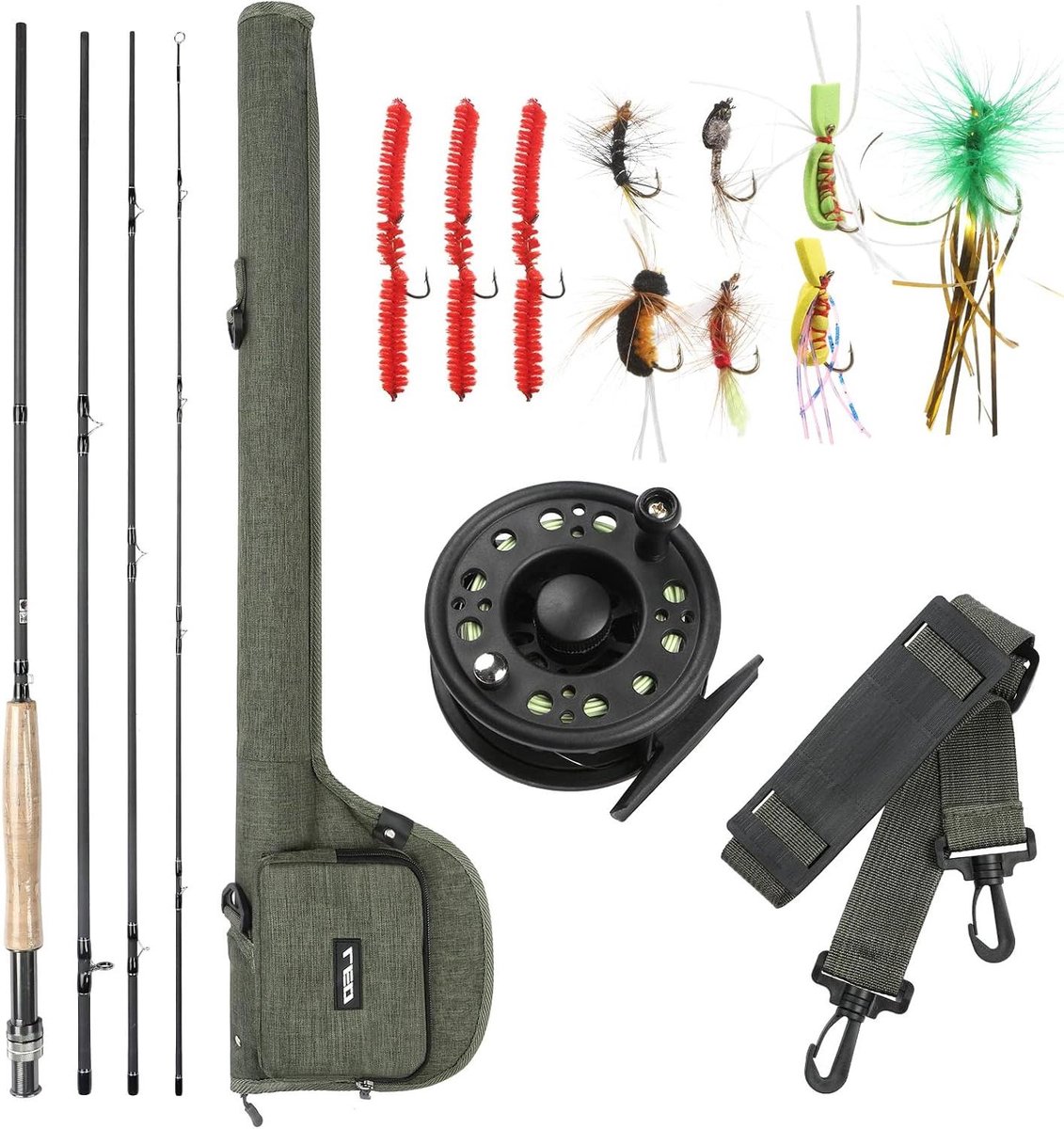 Vliegvisset Compleet - Vlieghengel Set - Vissen Starten - Inclusief 10 Vliegen - 2.7 Meter - Groen