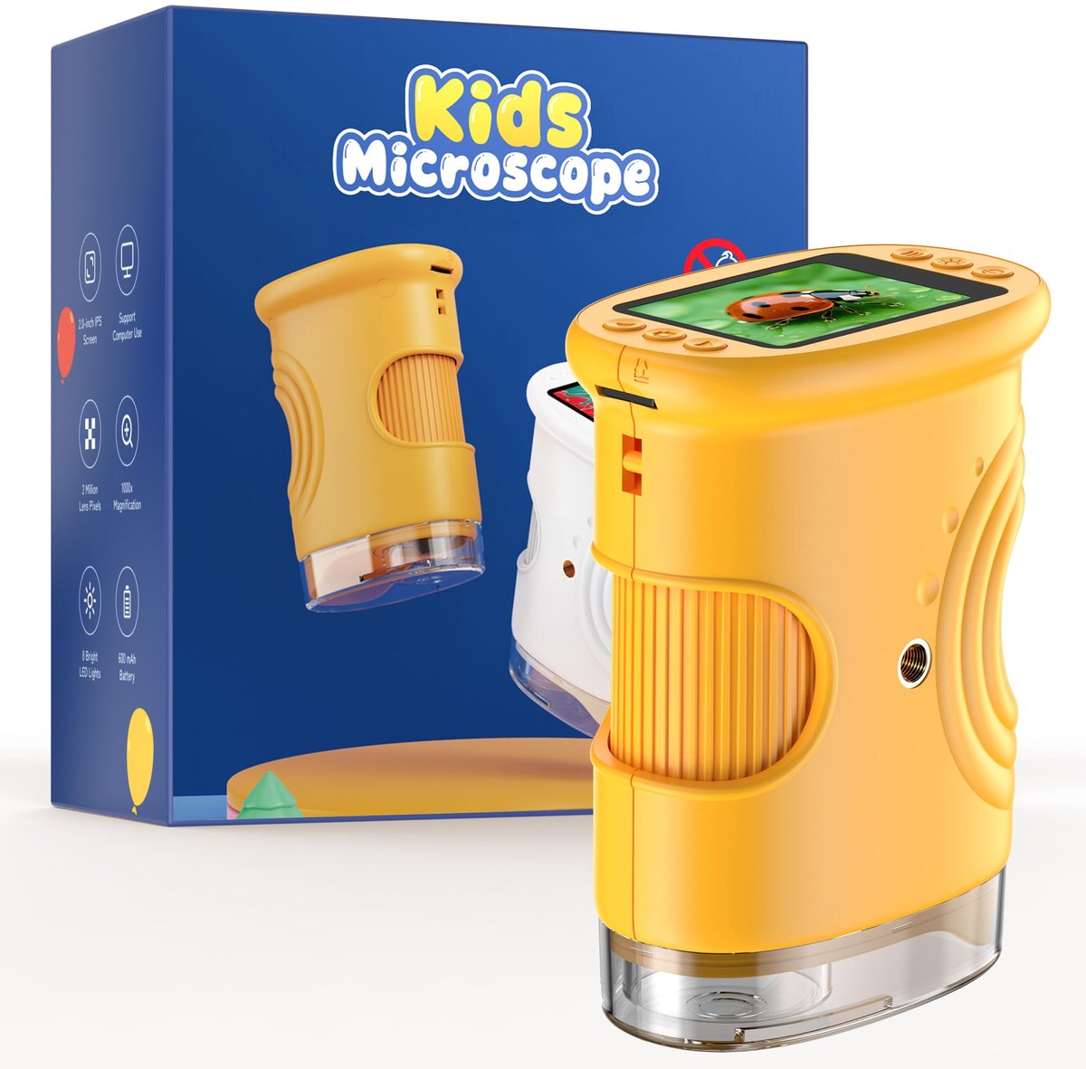 SnelShoppen - 1000X Digitale Microscoop voor Kinderen - Mobiele Telefoon Zakmicroscoop met 2,0 Inch IPS-Scherm & 8 LED-Licht - Cadeau voor Kinderen 3-