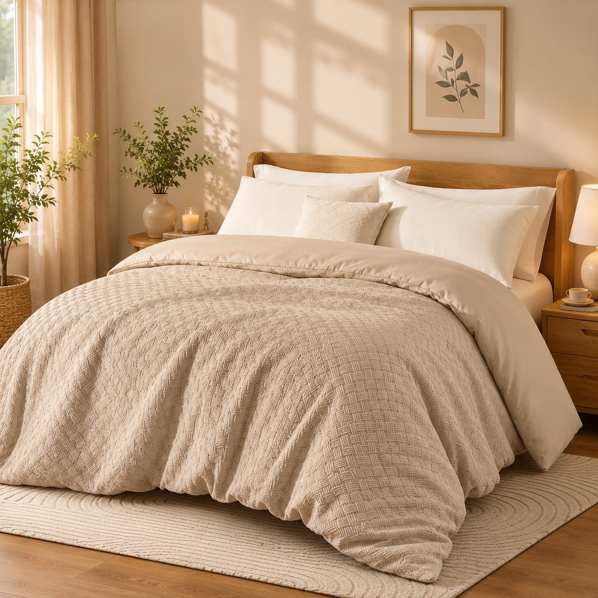 Dekbed 200 x 200 cm - 4-seizoenen dekbed met alternatieve donsvulling - Ademend en omkeerbaar - Beige