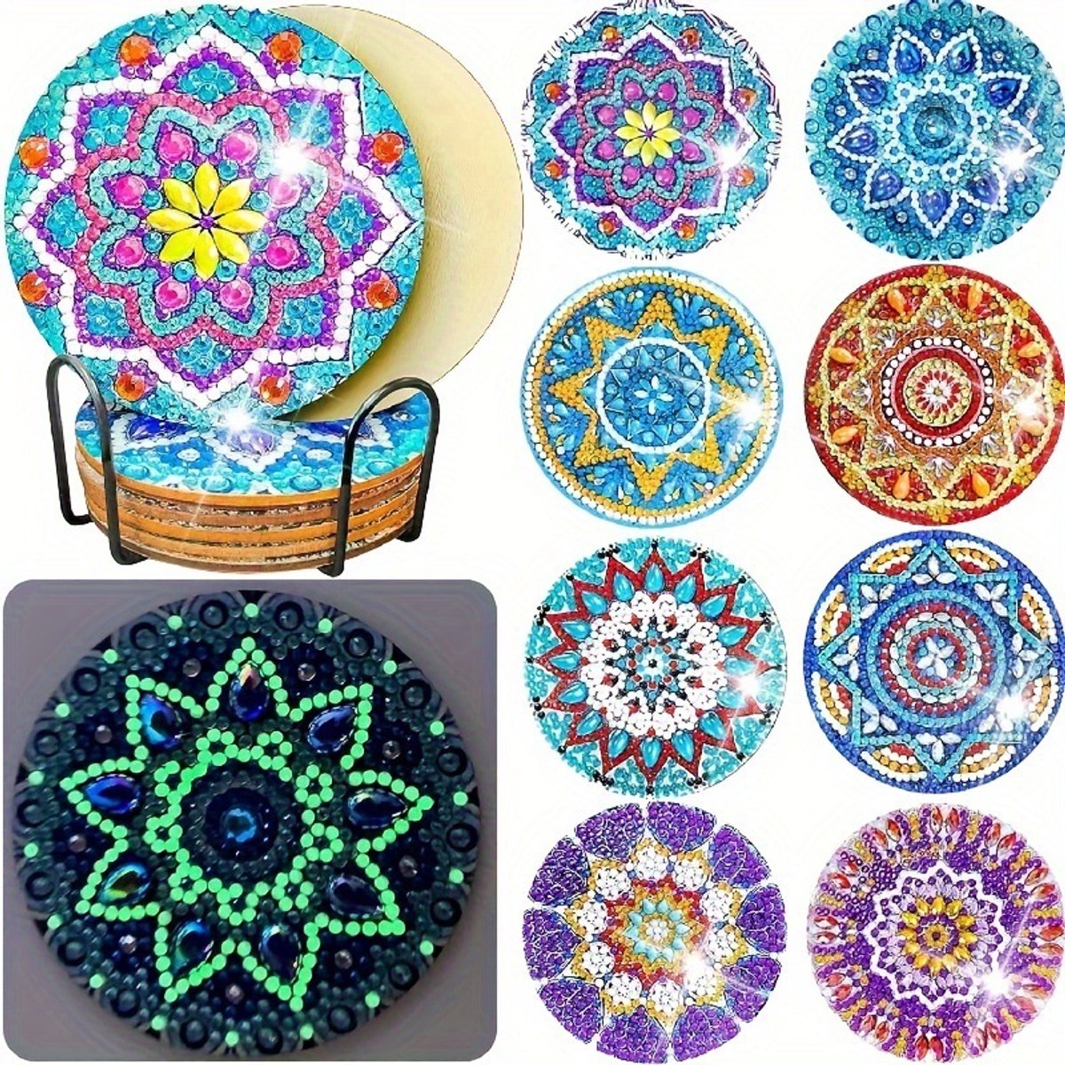 YYchan DIY Diamond Painting Onderzetters Set - 8 Stuks met Houder - Handgemaakt & Hittebestendig - Pakket Volwassenen en Kinderen - Boheem