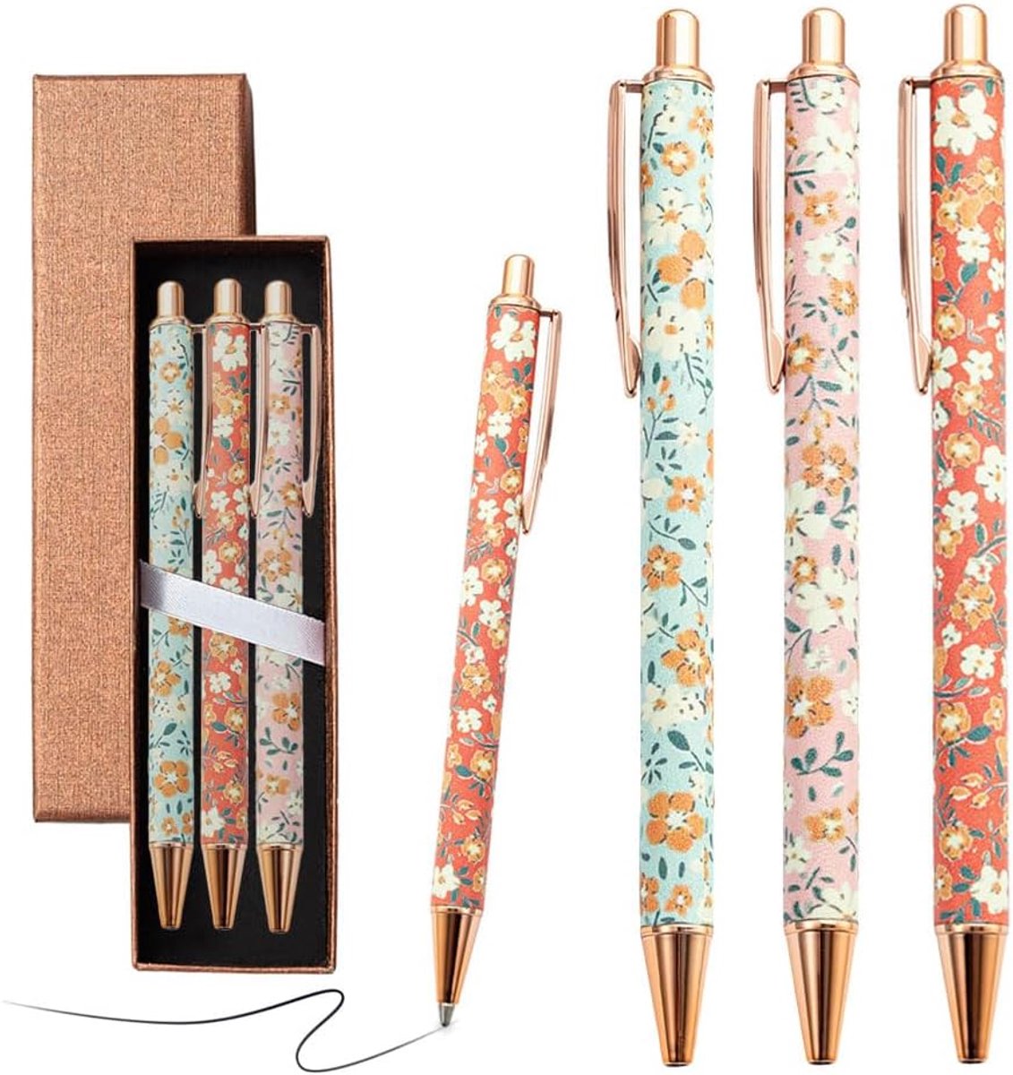 Balpennen met doos - Metalen Bloem Art Balpen Fancy Vintage Rose Intrekbare 1,0 mm Glad Schrijven voor Vrouwen Moeder Leraren Verjaardag Thanksgiving Geschenken, Thuiskantoor