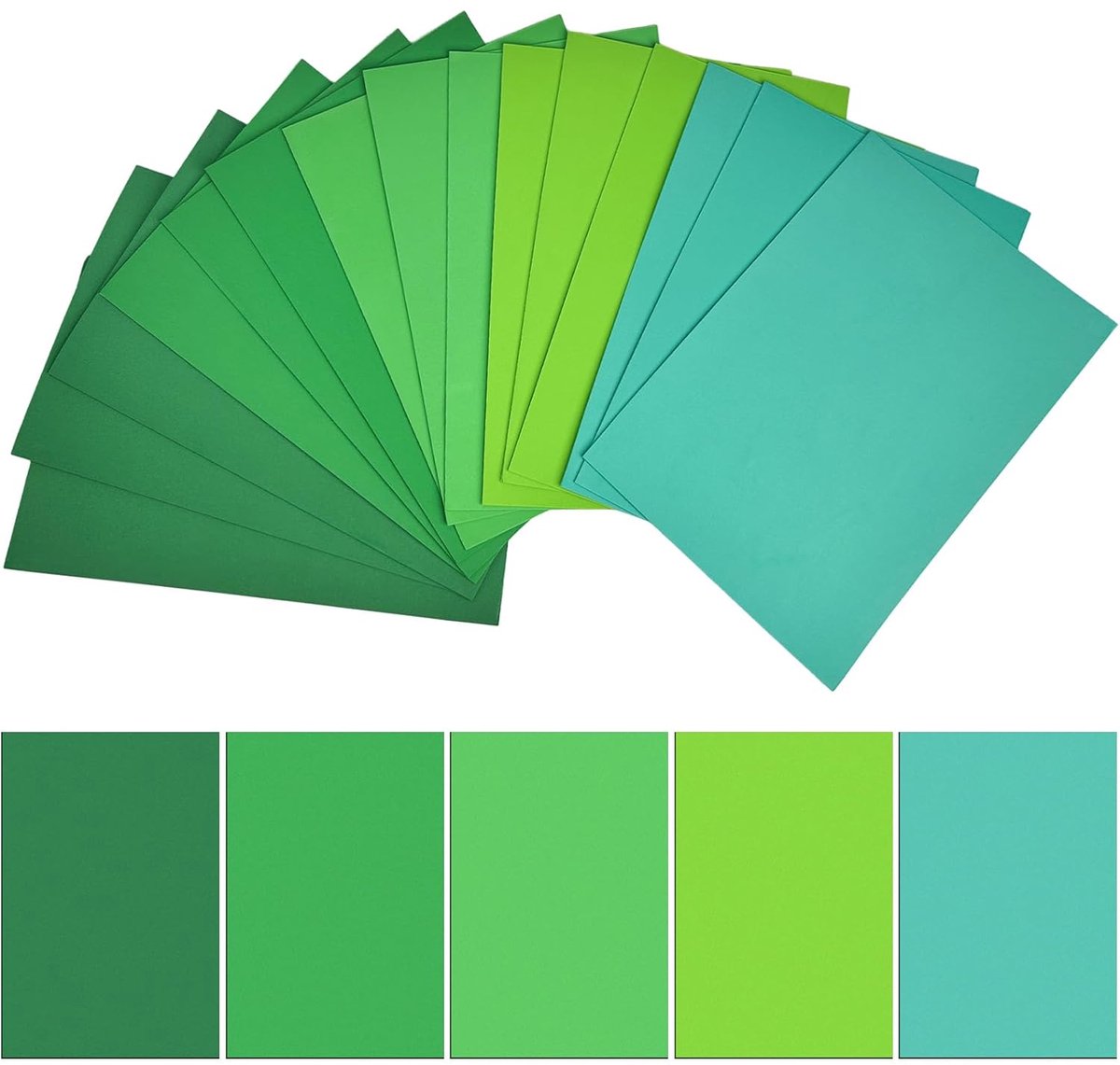 Schuimrubber, zelfklevend, 15 vellen, 300 x 200 x 2 mm, schuimrubber voor het maken van kaarten, EVA-knutselschuim met zelfklevend, knutselschuim voor knutselwerk, fotolijst (5 groene tinten)