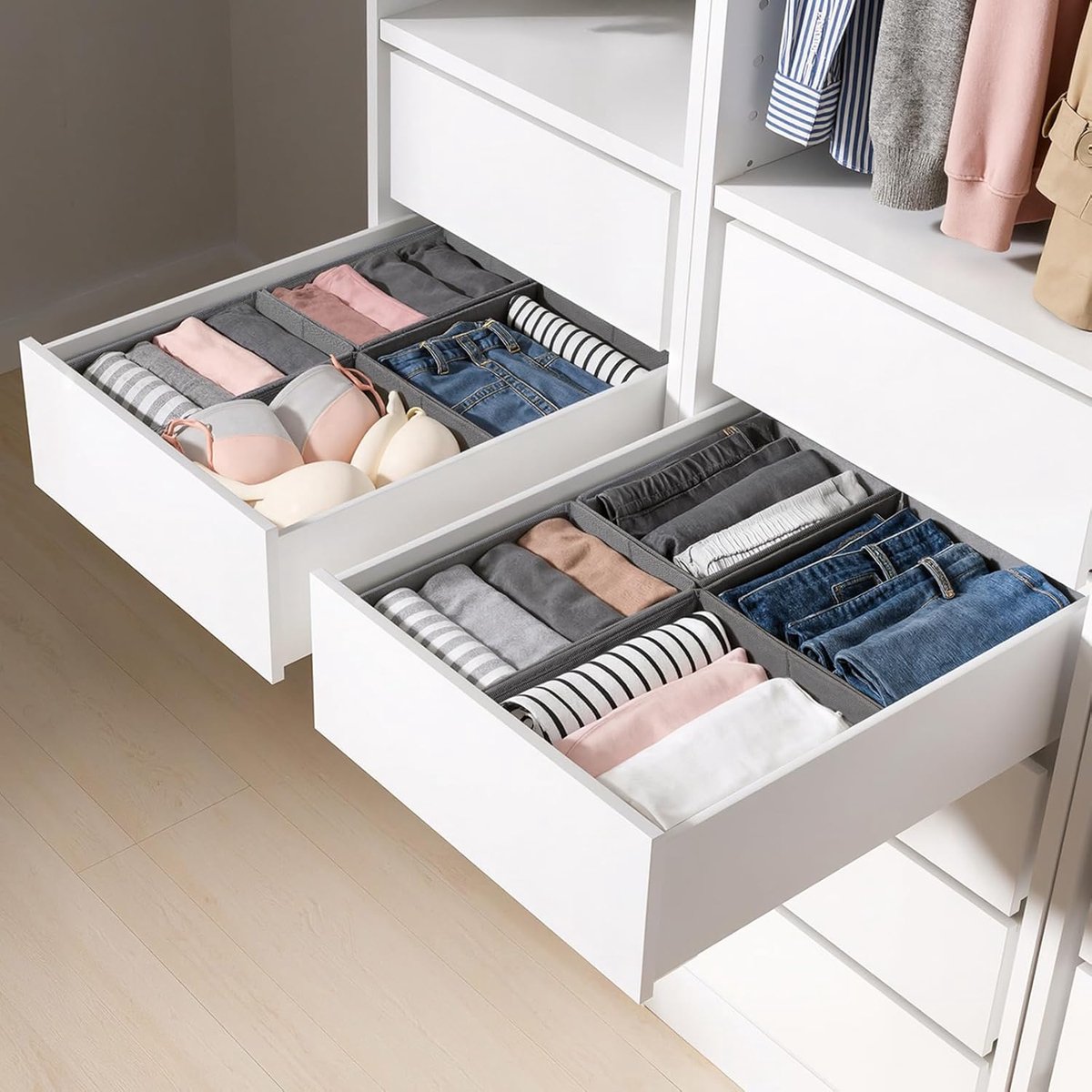 Set van 8 lade-organizers geschikt voor PAX kledingkast 50 x 58 cm opvouwbare lade-inzet voor kleding en kinderkleding, modulair design, stabiel, grijs