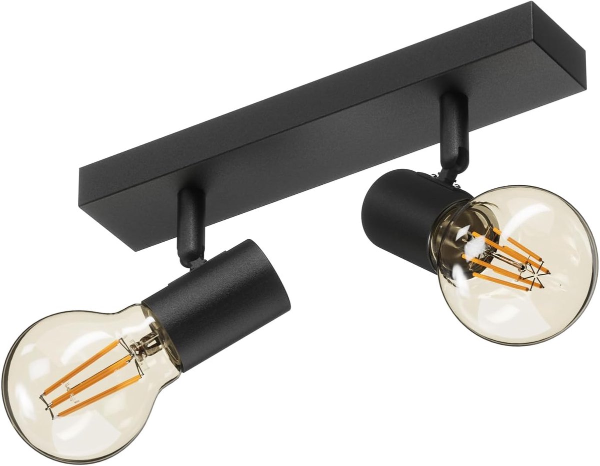 Plafondspot E27, vintage plafondlamp, 2 spots, zwart, draaibaar, industriële plafondlamp, plafondverlichting voor binnen, voor keuken, slaapkamer, woonkamer, 26 cm, lamp niet inbegrepen