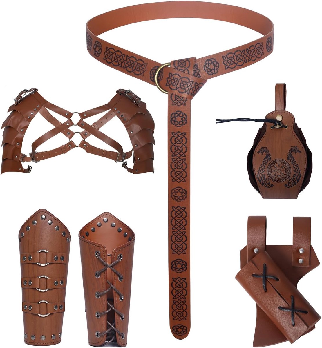 kostuum voor Halloween, kleding voor Viking, middeleeuwse ridderkostuum, accessoires, set van 5 voor cosplay, tovenaar, maskerade, Halloween