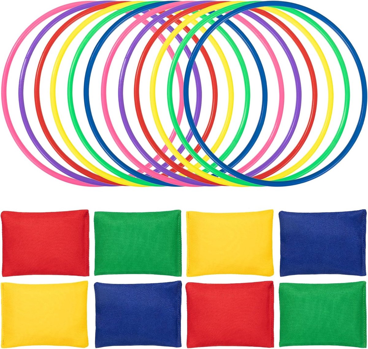 Gooi spelsets, inclusief 8 stuks nylon zitzakken en 8 stuks werpringen voor kinderen gooien spel snelheid en behendigheid training spel carnaval tuin achtertuin buitenspel