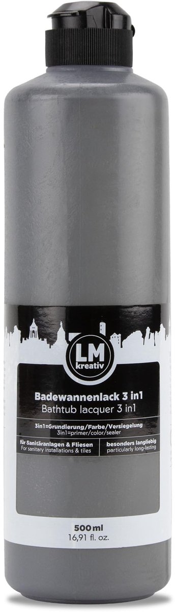 LM-Kreativ 3 in 1 2K badkuiplak en tegelverf - 500 ml - grijs als asfalt - waterdicht