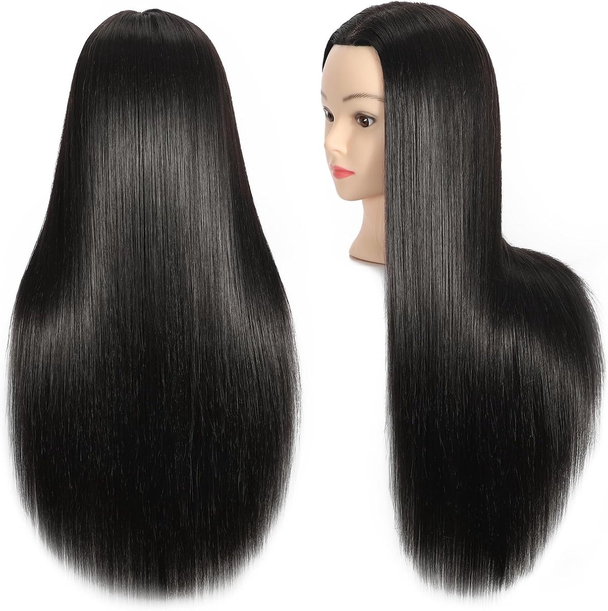61-66 cm Trainingshoofd met 30% Echt Haar Mannequin Hoofd voor Haarstyling Cosmetologiepop Mannequin Hoofd met Gratis Klem (4#)