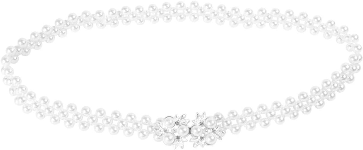 Bruids Elastische Parel Riem Elegante Witte Kralen Kristal Strass Retro Decoratieve Taille Riem Voor Bruidsmeisje Trouwjurk Jurk, 61 cm
