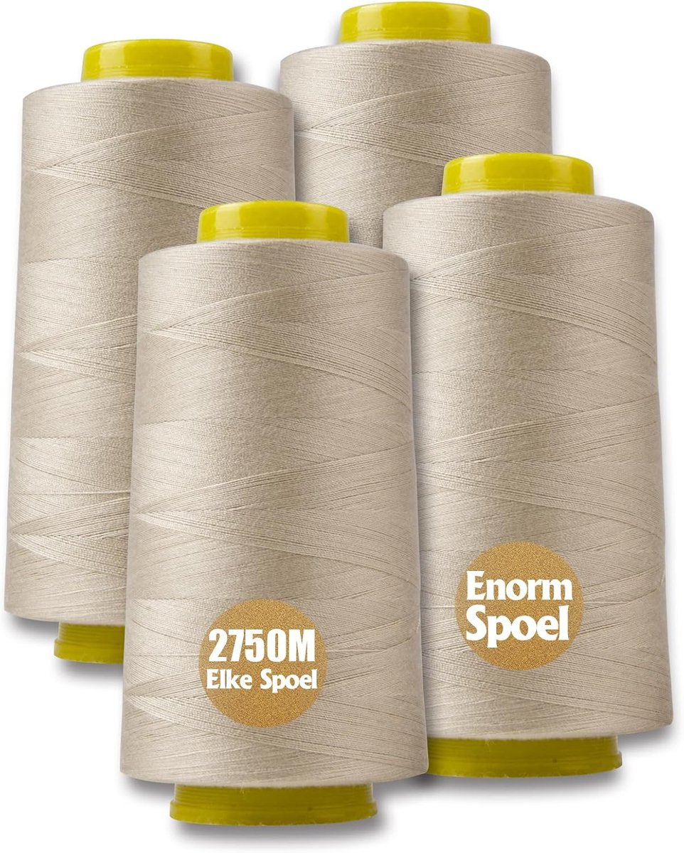 Naaien, polyester, 4 kegels van 3000 meter per spoel voor naaimachine (beige)