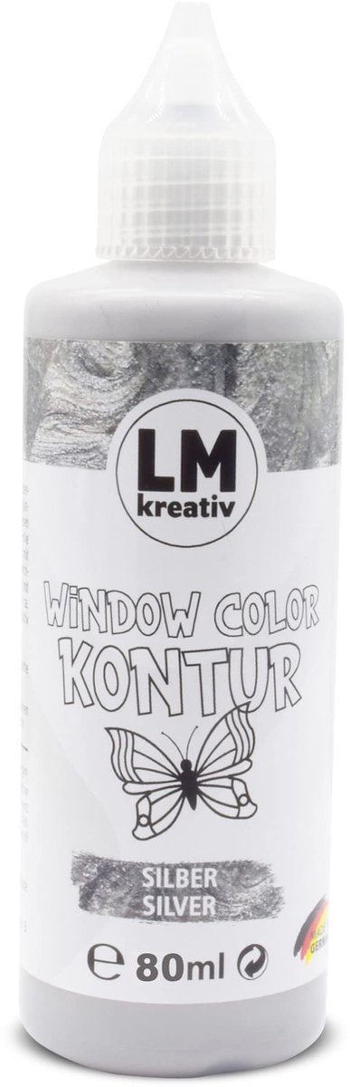 LM-Kreativ Window Color Kontur verf - raamverf - 80 ml - zilver - op waterbasis