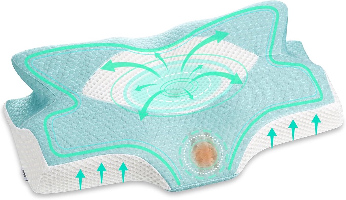cervicaal orthopedisch kussen van traagschuim, uitneembaar ergonomisch nekkussen voor hals schouderpijn, neksteunkussen voor zijslaper (Blauw-Groen 53.8 x 33 x 11/9cm)