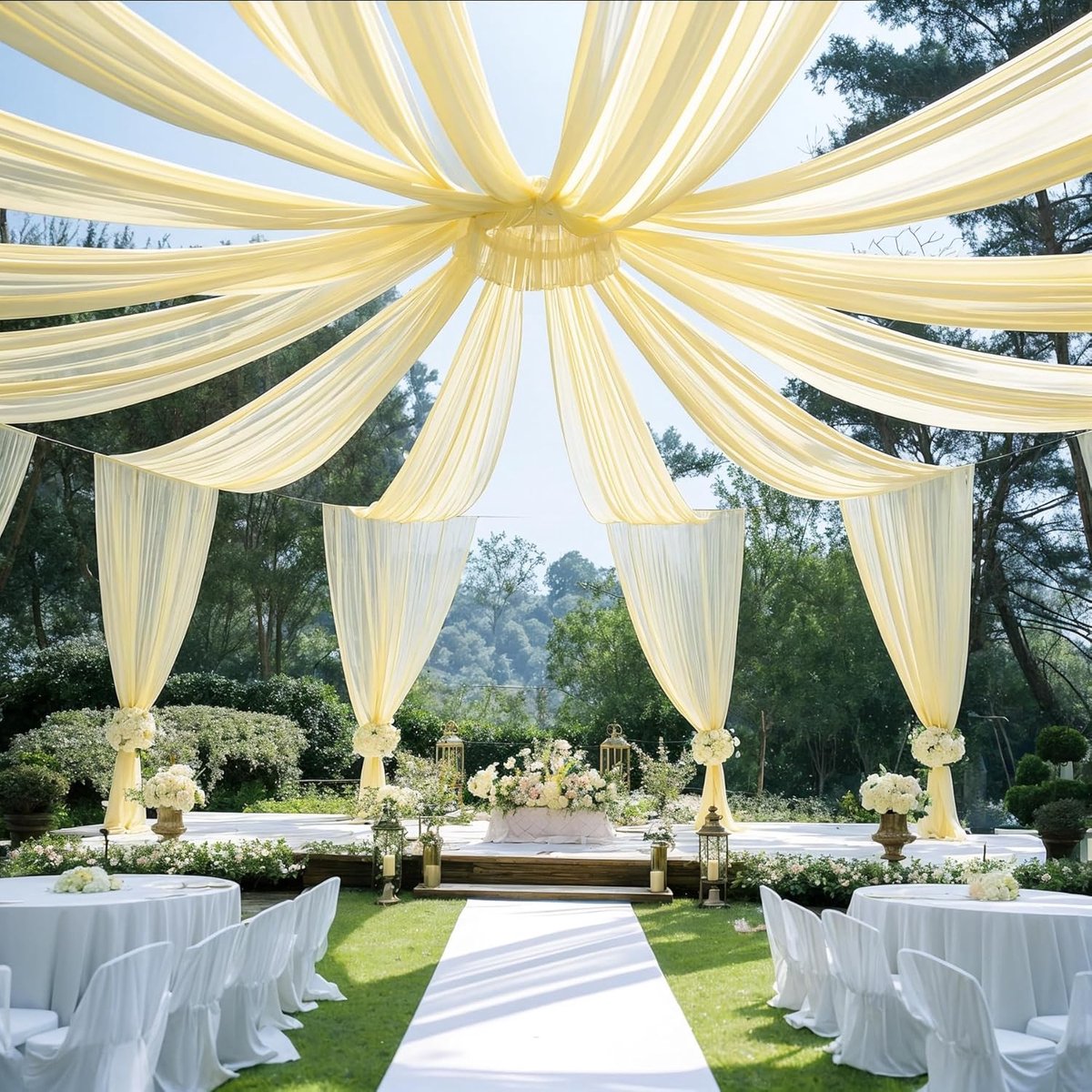 Bruiloft voile dwarsbehang vrije hand decoratie voor bruiloftsboog en trouwboog chiffon hemelbed gordijn voor bruiloft ceremonie podiumdecoratie 10 m x 0,73 m (champagne, 10 m x 0,73 m)