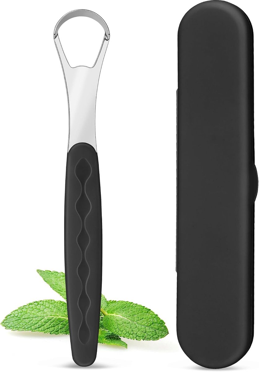 Tongue Scraper voor Volwassenen,Tongschraper met Opbergdoosje voor Dagelijks Gebruik Thuis of Op Reis,voor Goede MondhygiëNe en Frisse Adem,Zwart