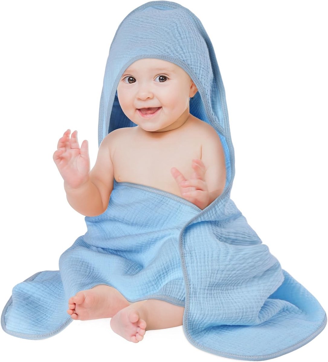 SnelShoppen - Baby Hooded Towel, 100% Muslin Cotton, 80x80cm, Zacht en Absorberend, Ideaal voor Nieuwe Ouders, Badhanddoek voor Baby's en Peuters, Bla