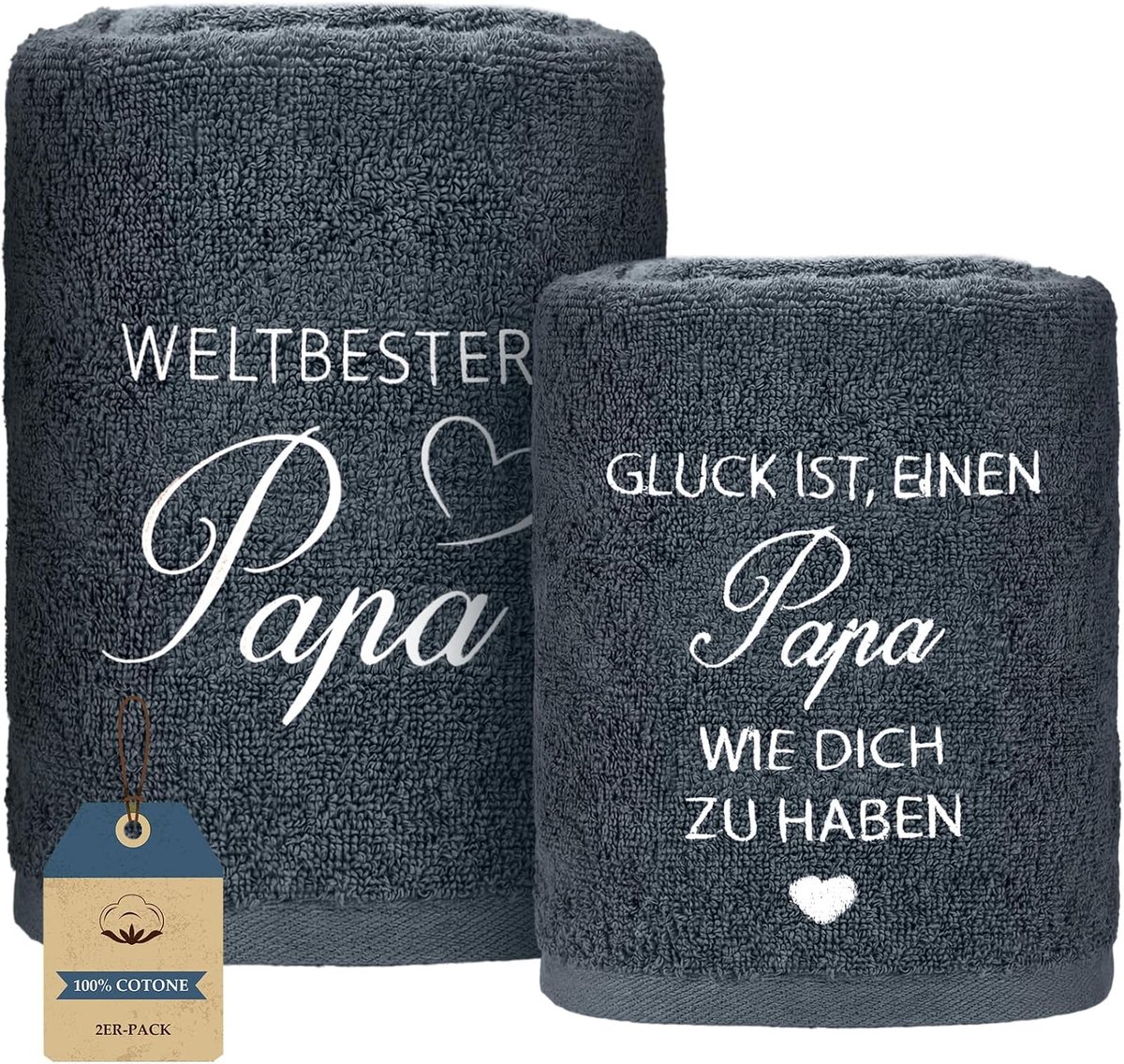 Handdoekenset Als Cadeau Voor Papa, Geborduurde Katoenen Handdoeken Voor Vaderdag en Kerstmis - Badhanddoek 70 x 140 cm + Handdoek 35 x 75 cm