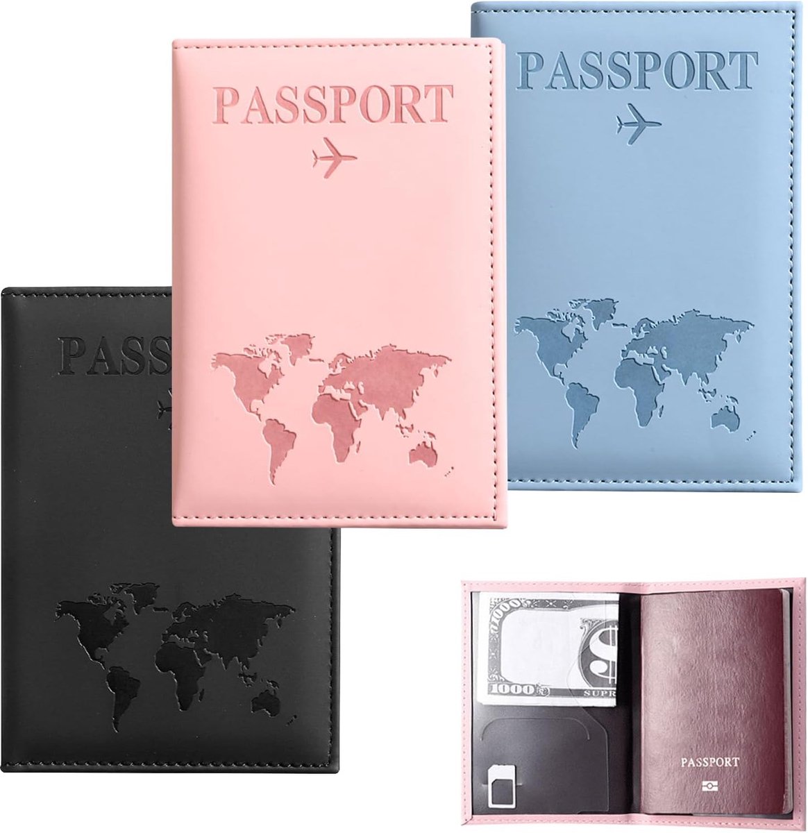 3 stuks reisdocumentenmappen, PU-lederen paspoorthoes, geschikt voor paspoorten, ID-kaarten, creditcards, 3 kleuren paspoort-organizer, vliegtickets en instapkaarten en biedt zo meer