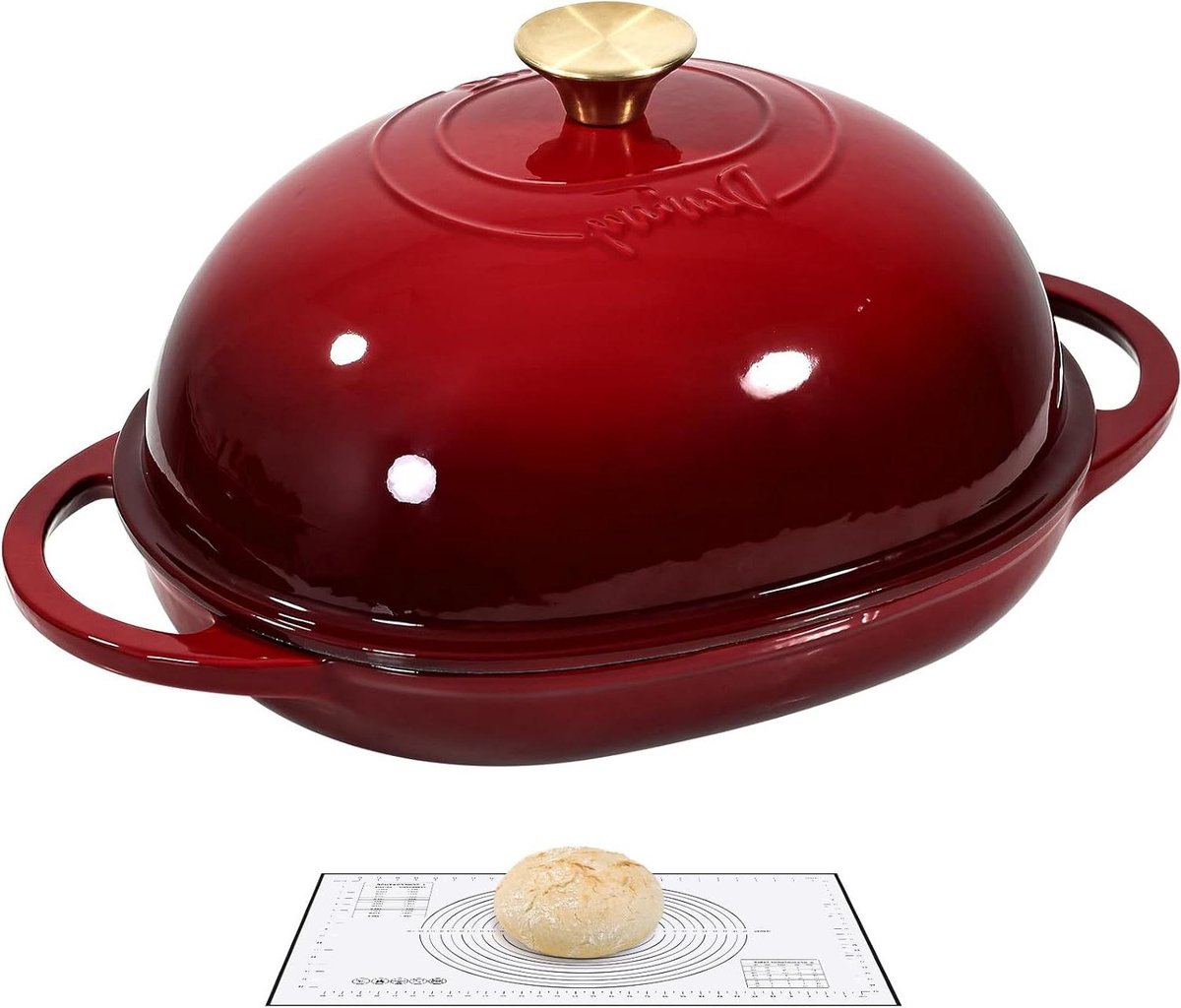 Gietijzeren Braadpan - Broodpan Hollandsche Oven - Zuurdesem Brood Bakken - Extra Hoge Koepel deksel - 5.5 liter - Robijn Rood