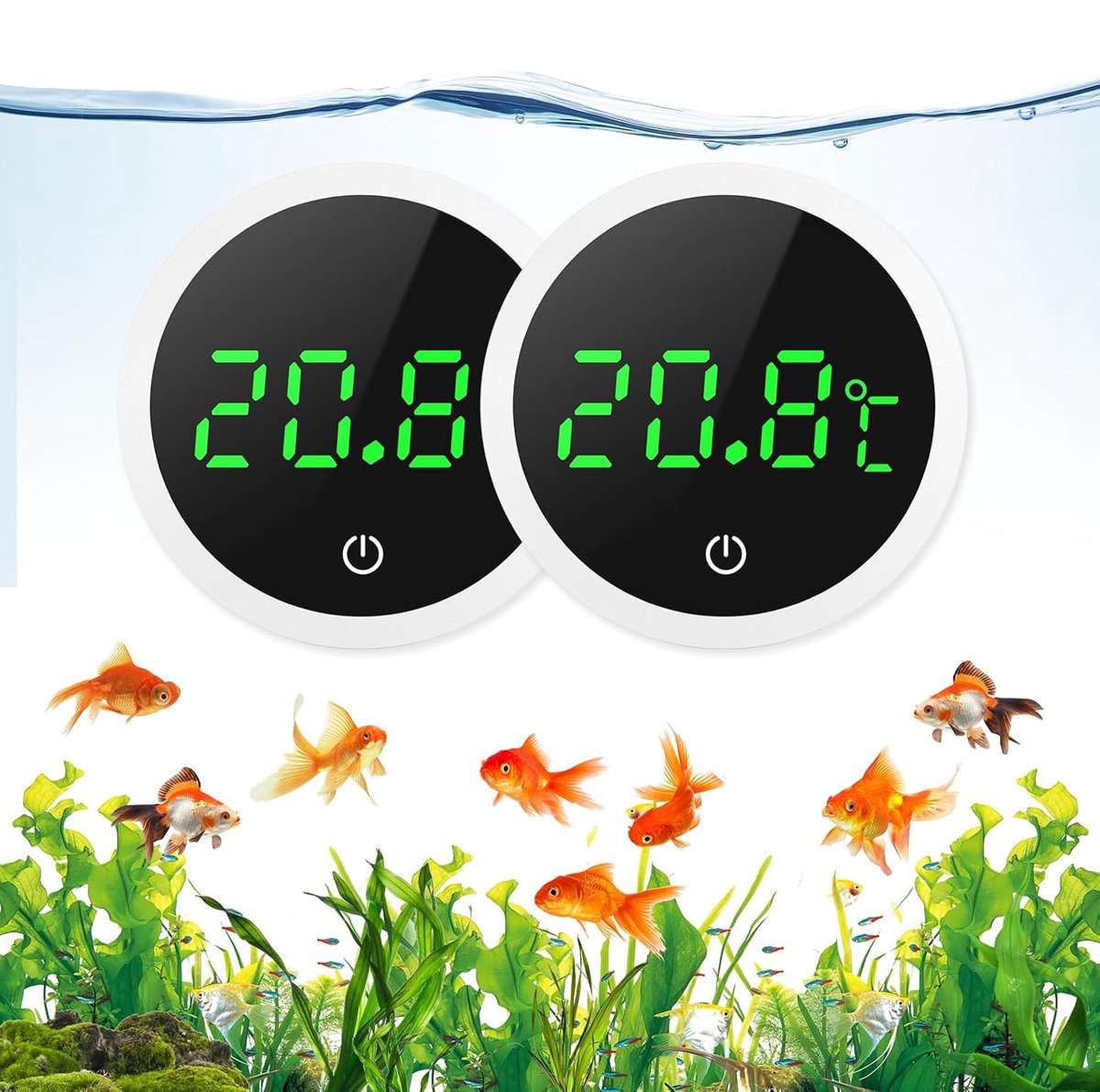 Aquarium thermometer, led-display, digitale temperatuurmeter voor aquarium (℃), kleef-on mini-marine-temperatuursensor, voor zoet water, zeewater, reptielen, 2 stuks