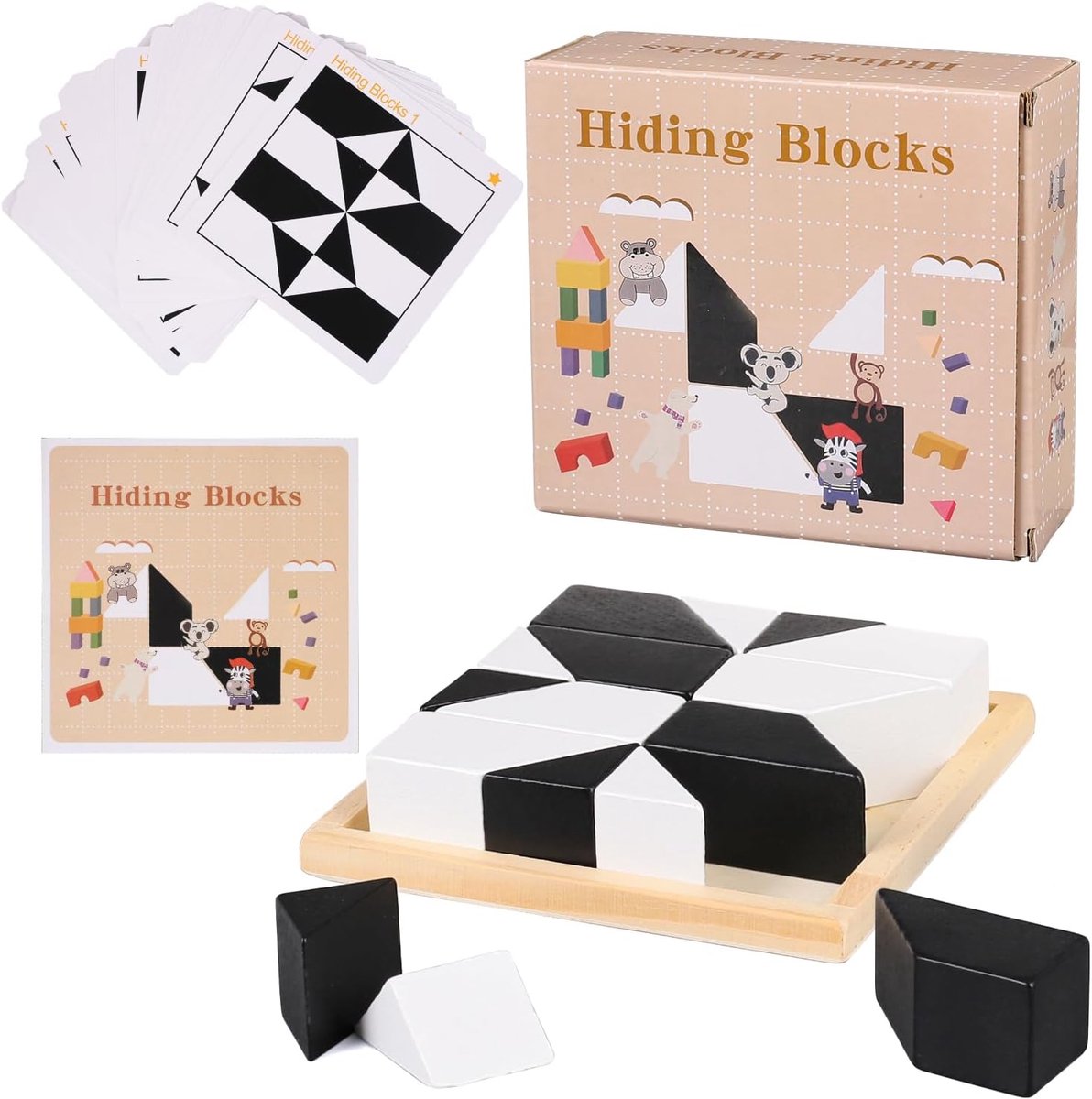 Puzzelspel, verborgen houten blokpuzzel met 80 uitdagingen, IQ-puzzels, houten brain teasers spel puzzels
