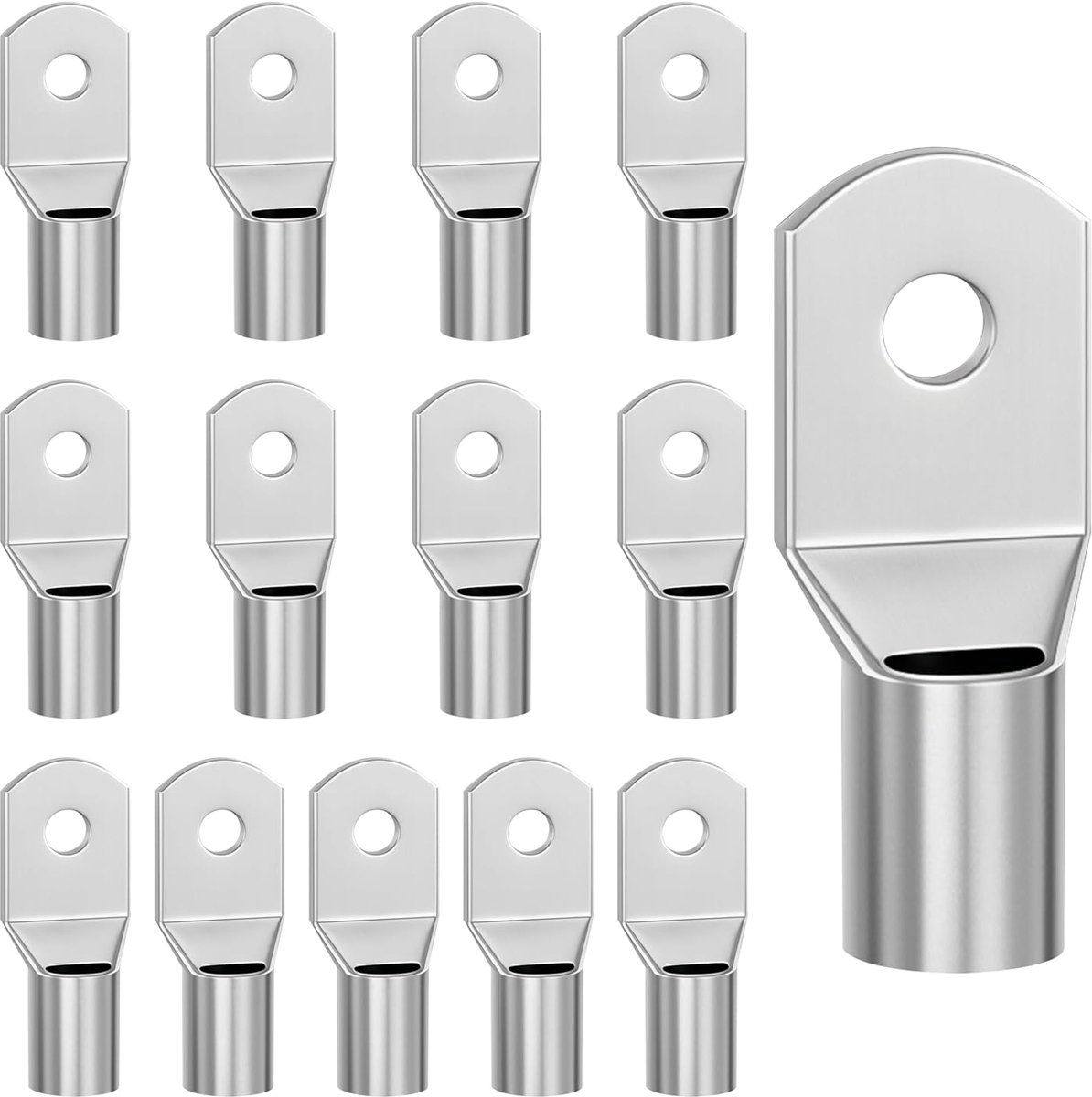 Krimpkabelschoenen met ringogen SC25-8 buiskabelschoenen, 25 mm², niet geïsoleerd, van vertind koper, voor auto's, motorfietsen, batterijkabels, zilverkleurig, 15 stuks