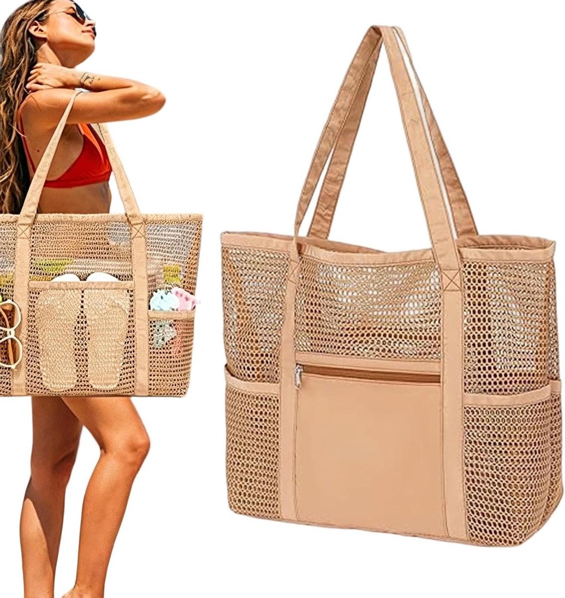 Draagtas Mesh - Reistas Vouwbaar - Zwemmen en Reizen - Geurvrij en Ademend - 67 x 44 x 20 cm