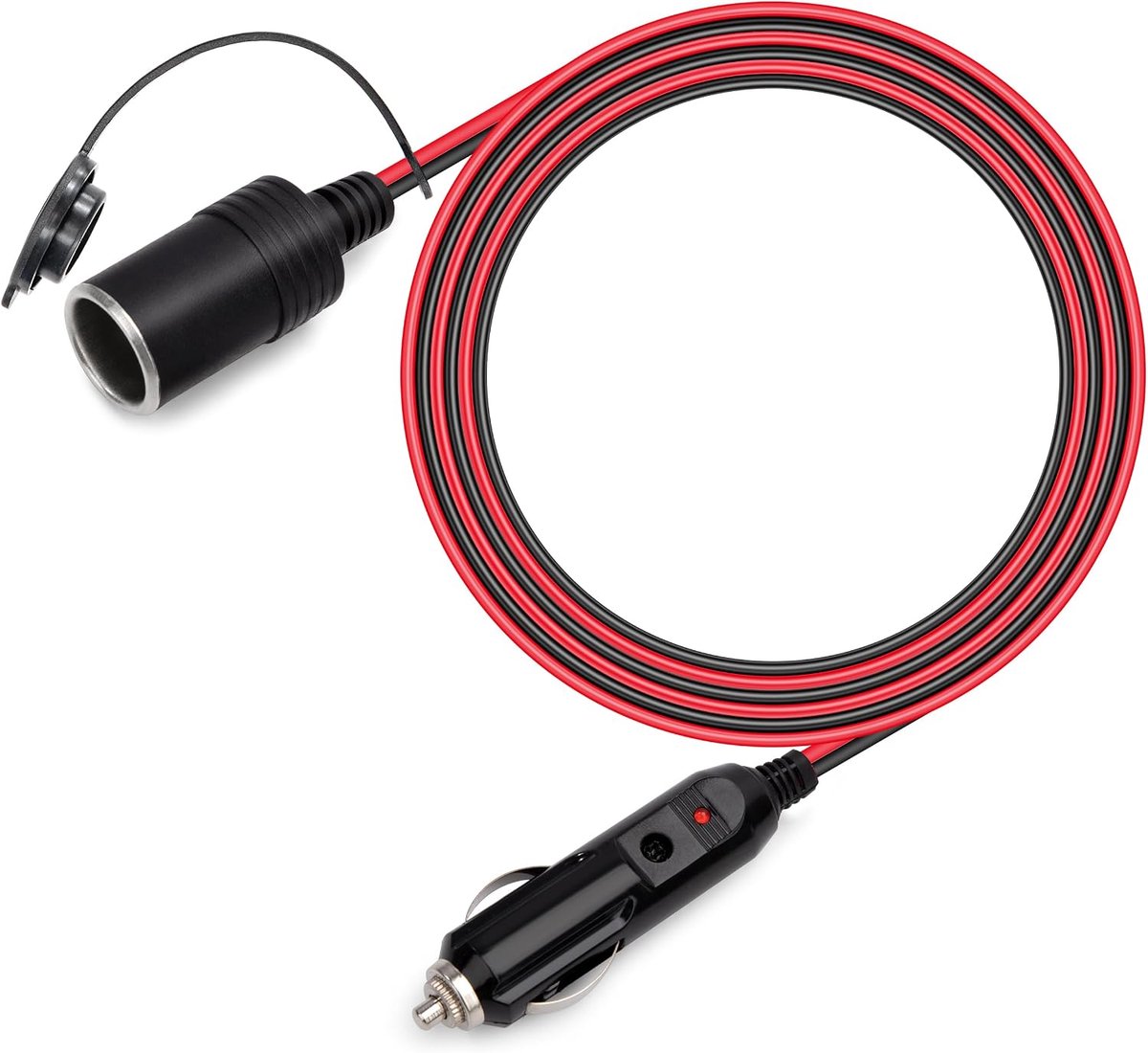2 meter auto verlengingskabel sigarettenaansteker aansluiting stekker verlenging 16AWG kabel waterdicht met 15A zekering voor 12V/24V stroom stopcontact adapter vrachtwagen camping camper