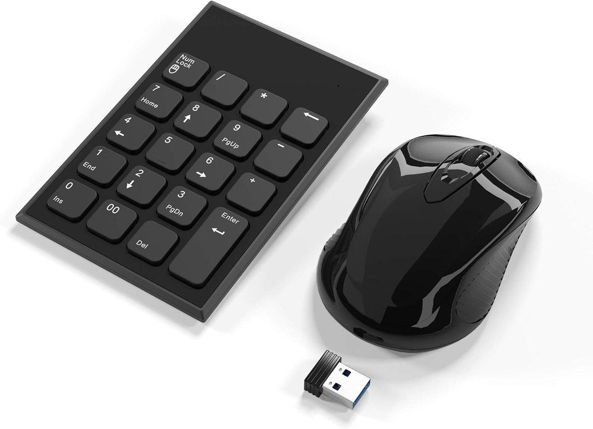 Pro Draadloze combinatie van numeriek toetsenblok en muis, 2.4G draagbaar, ultradun USB numeriek toetsenbord en muis voor laptop, notebook, desktop, pc-computer - slechts één USB-ontvanger