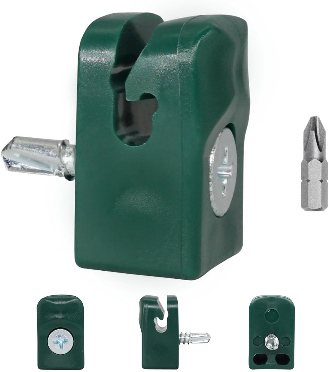 (4 stuks) Groene Fence Clips, Plastic Clips voor Mesh Fences, Screw Fixed Fence Wire Holders, Clips for Wire Fencing, RAL 6005 Kleur
