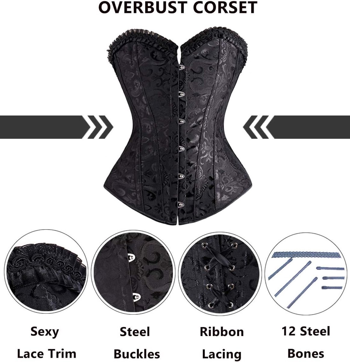 Vintage korset voor dames, klassieke bustier, stalen baleinen, sexy top met G-string, bruidslingerie, bodysuit, tot maat 6XL