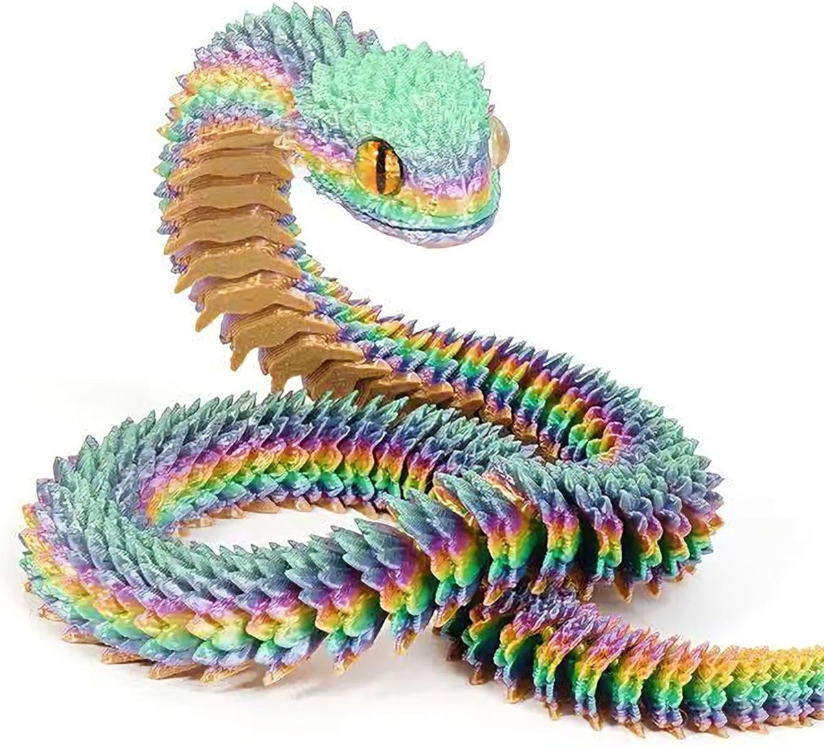 3D-geprint slangenspeelgoed, 60 cm, flexibele slangen, fidgetspeelgoed, slangenmodel, 3D-gedrukte dieren, speelgoed voor kinderen, cadeaus, bureau, woondecoratie (regenboog)