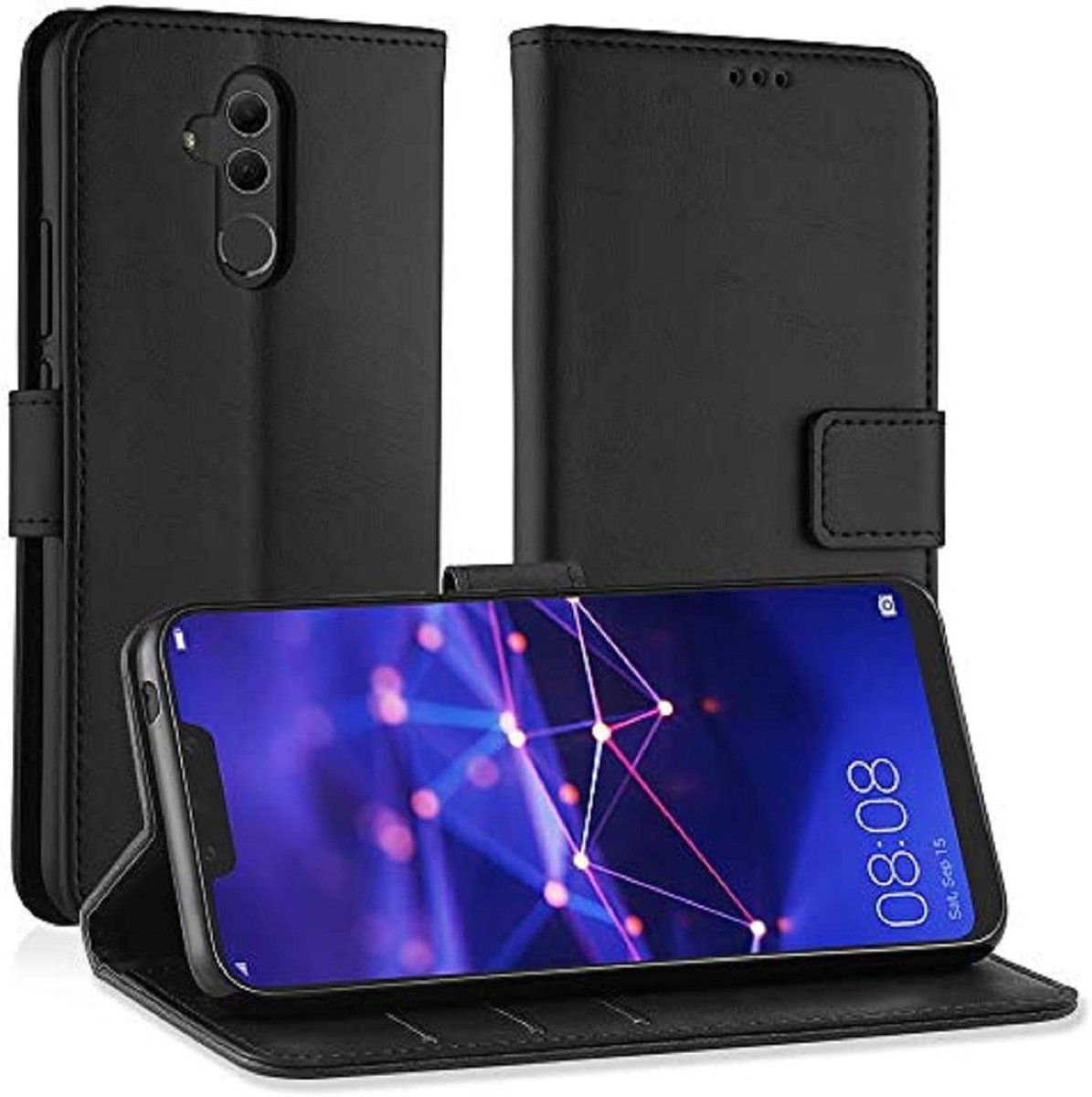 Leather Case GevalCompatibel met Huawei Mate 20 Lite, Leren Flip Wallet Case Cover Vervanging voor Huawei Mate 20 Lite, Zwart