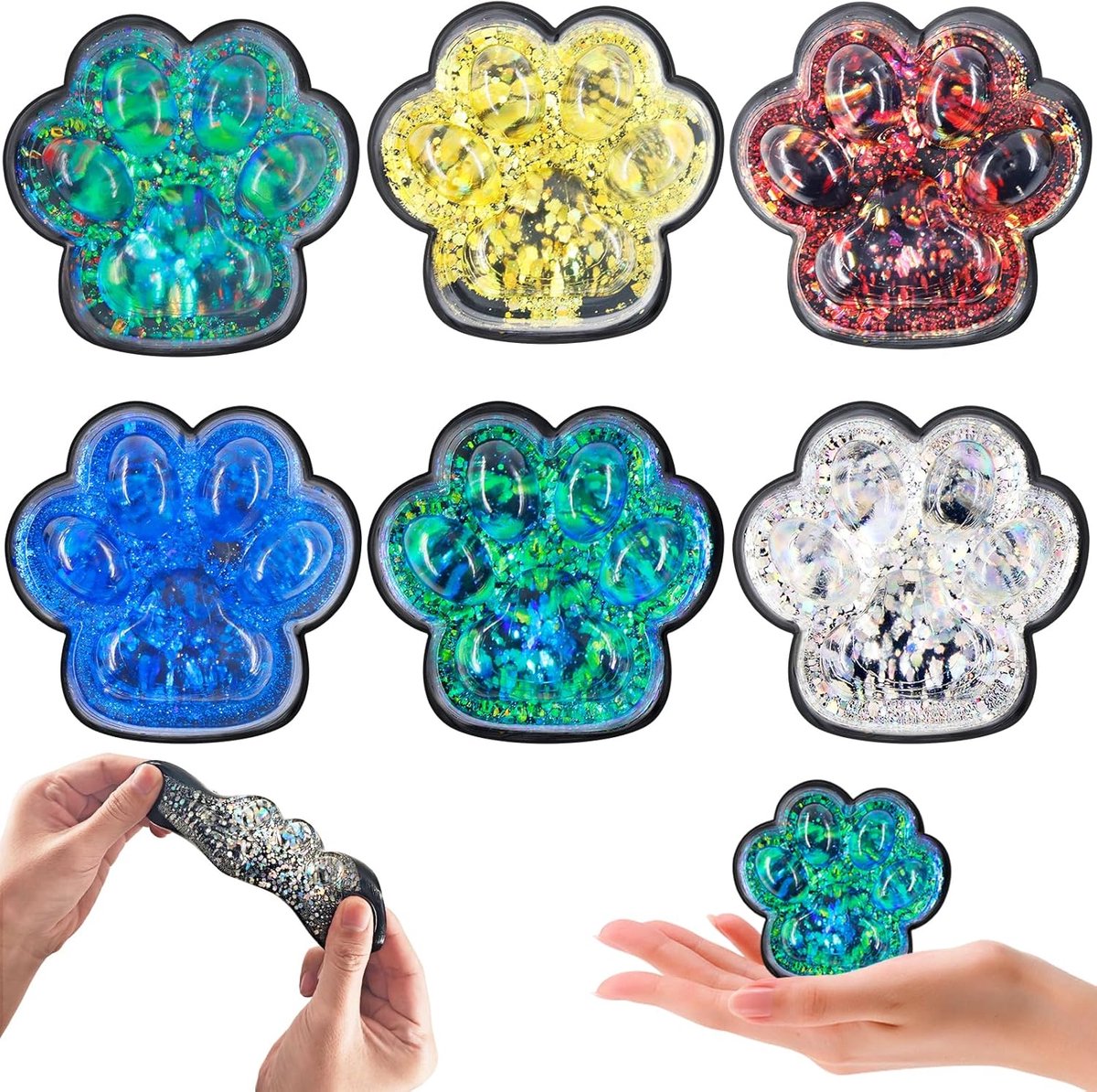 6 stuks squishy kattenpoten met glitter, poot squishy, stressspeelgoed, kattenpoot voor kinderen en volwassenen, om angst te verlichten